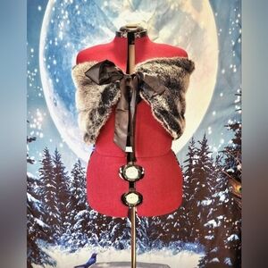 Vintage Silk & Sable Faux Fur Elegant Wrap Stole ONE SIZE